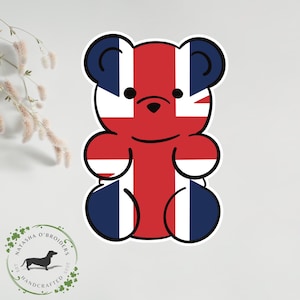 Sticker ours en gélatine britannique , Vinyle autocollant , Sticker imperméable , Sticker pour ordinateur portable , Sticker bouteille d'eau , Sticker drapeau , Sticker mignon