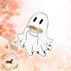 Sticker Ramen Ghost , Stickers vinyle , Stickers imperméables , Stickers ordinateur portable , Stickers bouteilles d'eau , Effrayant , Stickers rigolos mignons