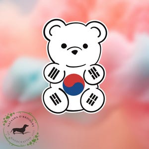 Sticker ours en gélatine sud-coréen , Vinyle autocollant , Sticker imperméable , Sticker pour ordinateur portable , Sticker bouteille d'eau , Sticker drapeau , Sticker mignon