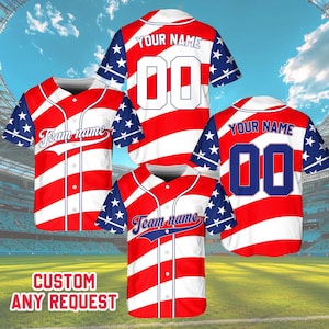 USA Baseball Jersey, Custom Patriotic Baseball Jersey, Personalized Name & Number, American Baseball Team Uniform, Independence Day Jersey