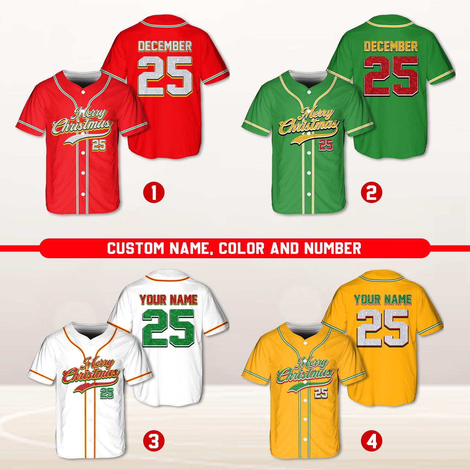 Discover Custom Christmas Baseball Jersey, Personalized Holiday Shirt, Family Matching Outfits, Festive Baseball Uniform, Custom Name and Number