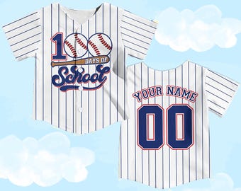 Personalized 100 Days Of School Youth Kid Baseball Jersey, Custom Name Number Youth Baseball Shirt, Kids Youth Sports Uniform, School Shirts