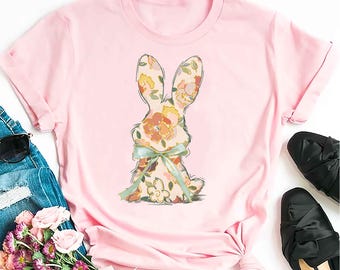 Floral Easter Shirt, Easter Sweatshirt, Coquette Bow Easter Tshirt, Easter Rabbit Shirt, Easter Shirts for Women, Easter Bunny Shirt