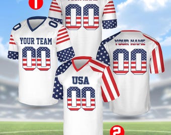 USA Flag Custom Football Jersey, Personalized American Flag Sports Shirt, 4th of July Game Day Shirt, Patriotic Gift for Him/Her