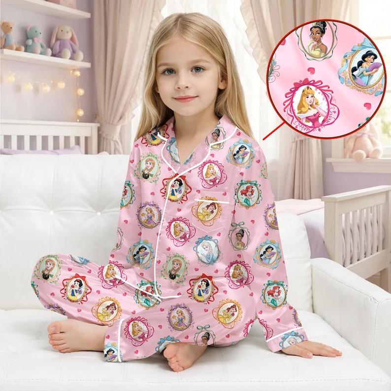 Disney Princess Long Short Satin Pajama Set, Mommy and Kids Matching ...