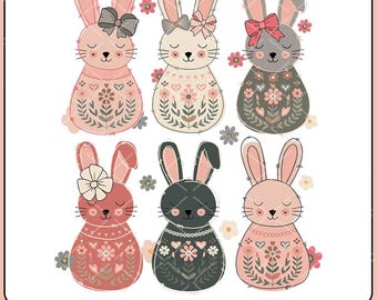 Coquette Easter Bunny Floral png, Easter Bunny png, Coquette Easter png, Retro Easter png, Girly Easter Kids Bow, Bunny png, Spring Floral