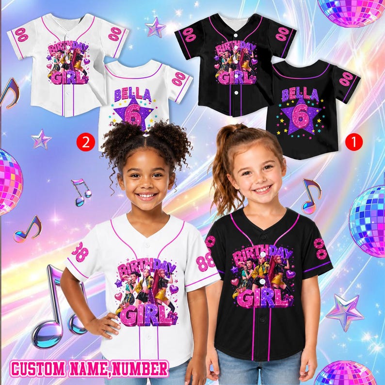 Custom Kpop Baseball Jersey Personalized Shirt, Demon Hunter Shirt with Name Number, Kids Baseball Shirt Custom Birthday Girl Gift For Her image 1