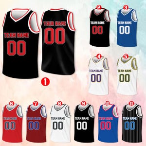 Camiseta de baloncesto personalizada, nombre y número de equipo personalizados, camiseta de baloncesto, camiseta de equipo a juego, crea tu propia camiseta de baloncesto
