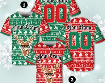 Custom Team Christmas Jersey Reindeer Jersey Custom Name Shirt Ugly Sweater Jersey Holiday Sports Tee Christmas Gift Shirt Christmas Apparel