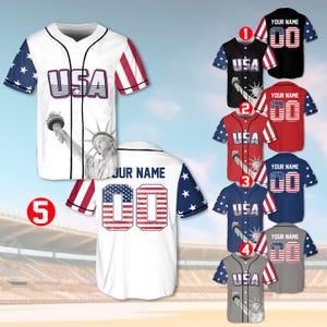 USA Baseball Jersey, Custom Patriotic Baseball Jersey, Personalized Name & Number, American Baseball Team Uniform, Independence Day Jersey
