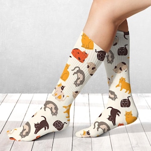 Katzenmuster Socken, Katzenliebhaber Geschenk, lustige Katzensocken, niedliche Katzensocken, Tiersocken, Neuheitssocken, Geschenk für sie, Katzenmutter Geschenk, bunte Socken