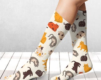 Cat Pattern Socks, Cat Lover Gift, Funny Cat Socks, Cute Cat Socks, Animal Socks, Novelty Socks, Gift For Her, Cat Mom Gift, Colorful Socks