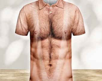 Polo divertente da uomo con addominali scolpiti, maglietta con illusione ottica "Dad Bod", polo spiritosa per feste di golf, maglietta scherzosa per barbecue estivo, idea regalo divertente