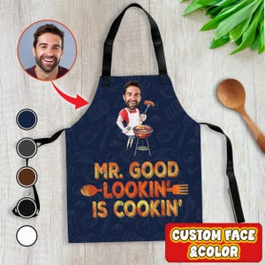 Custom Face Apron Set, Funny Husband Apron, Chef Gift, Custom Apron, Cooking Apron, Womens Apron, Gift For Him, Gift for Dad, Gift For Mom