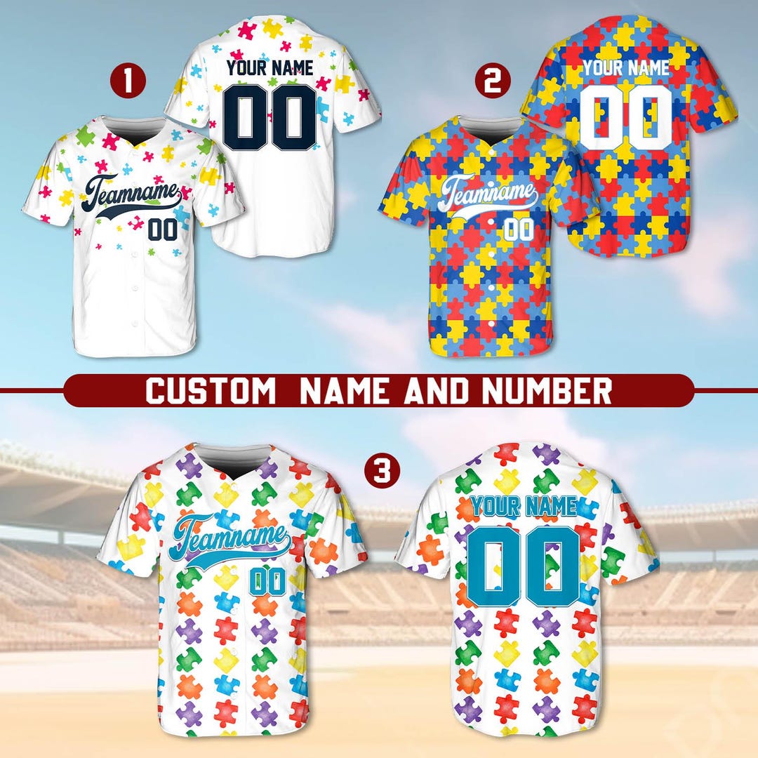 Custom Autism Awareness Baseball Jersey - Personalized Name & Number Support Jersey