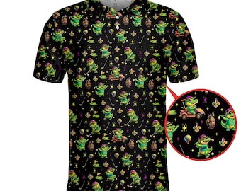 Karneval Alligator Poloshirt Unisex, Karneval Perlen Poloshirt Button Up, Karneval Party Outfit, New Orleans Festival Party Polo