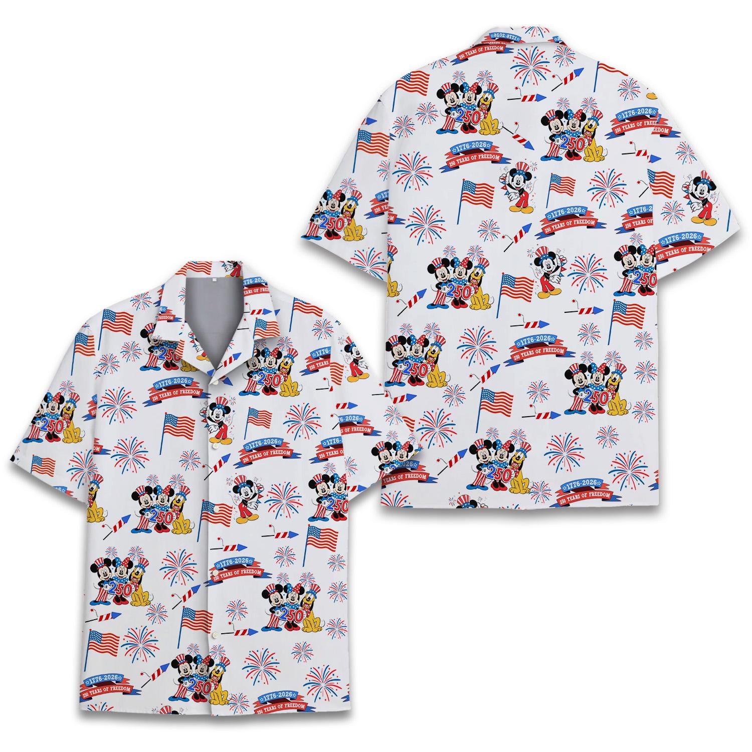 Discover 250 Years of Freedom Hawaiian Shirt Adult Youth, Patriotic Aloha Shirt, USA Independence Day Button Up, Fourth of July Party Shirt