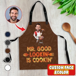 Custom Face Apron Set, Funny Husband Apron, Chef Gift, Custom Apron, Cooking Apron, Womens Apron, Gift For Him, Gift for Dad, Gift For Mom