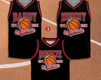 Personalized Daddy Mommy Of The Rookie Basketball Jersey, Custom Name Number Rookie Family Basketball Shirt,Rookie Of The Year Birthday Boy