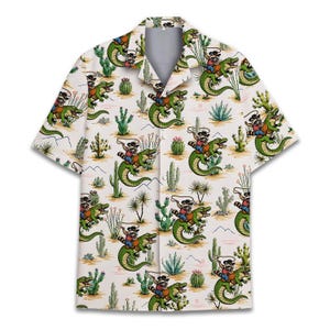 Western Raccoon Alligator Hawaiian Shirt for Men Women Youth, Funny Cowboy Button Up Shirt, Western Country Gift