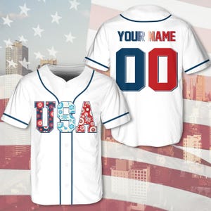 USA Baseball Jersey, Custom Patriotic Baseball Jersey, Personalized Name & Number, American Baseball Team Uniform, Independence Day Jersey