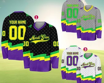 Custom Hockey Jersey with Name and Number, Personalized Mardi Gras Fleur De Lis Team Jersey, Mens Womens Sports Fan Gift