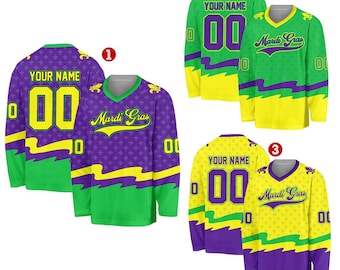 Custom Hockey Jersey with Name and Number, Personalized Mardi Gras Fleur De Lis Team Jersey, Mens Womens Sports Fan Gift