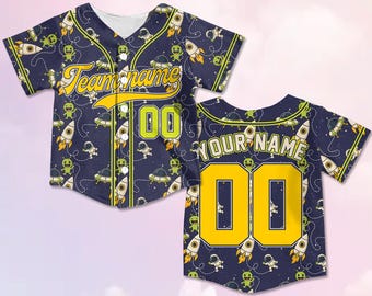 Personalized Baseball Jersey Space Theme, Rocket Alien Custom Team Shirt, Kids Adults Baseball Shirt, Funny Galaxy Sports Gift