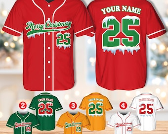 Kersttrui gepersonaliseerde jersey Merry Christmas-shirt honkbal kerst familie kerstshirt aangepast honkbalshirt vakantie jersey