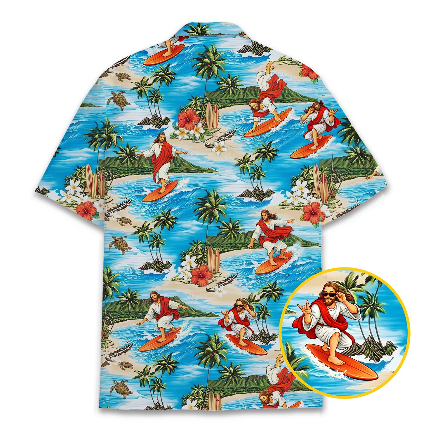 Discover Surfing Jesus Hawaiian Shirt, Christian Beach Aloha Shirt, Funny Summer Tropical Vacation Gift