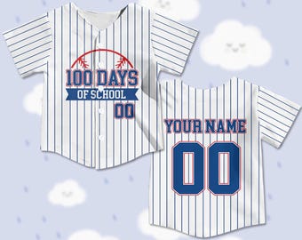Personalized 100 Days Of School Youth Kid Baseball Jersey, Custom Name Number Youth Baseball Shirt, Kids Youth Sports Uniform, School Shirts