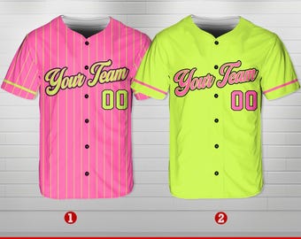 Custom Neon Baseball Jersey, Personalized Team Shirt, Bright Pinstripe Sports Jersey, Custom Name & Number, Softball Game Day Uniform