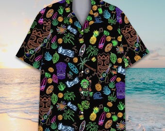 Colorful Tiki Hawaiian Shirt for Men Women, Retro Tropical Tiki Pattern Aloha Shirt, Tropical Beach Aloha Shirt, Luau Party Gift