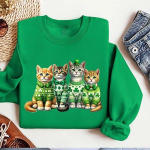 St Patricks Day Cats Sweatshirt, Funny Irish Cats Shirt, Patricks Day Shirt, Cat with Shamrocks Shirt, St Patty&#39;s Day, Gift For Cat Lover
