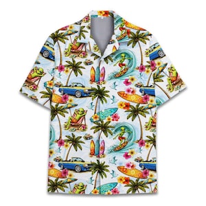 Alien Surfing Hawaiian Shirt for Men Women Youth, Funny UFO Beach Aloha Shirt, Tropical Summer Surf Shirt, Vacation Shirt