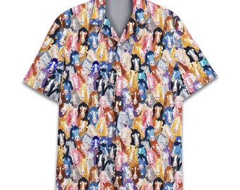 Horse Hawaiian Shirt for Men Women Youth, Funny Cartoon Pony Faces Aloha Button Up Shirt, Horse Lover Shirt