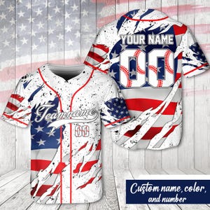 American Flag Baseball Jersey, Personalized Name and Number, Custom Patriotic Shirt for Men and Women, Ideal Gift for Sports Team Spirit