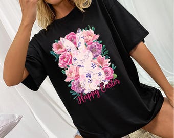 Coquette Easter Bunny Floral T-Shirt, Easter Bunny Shirt, Happy Coquette Easter Tee, Retro Easter Sweatshirt, Girly Easter Kids Bow