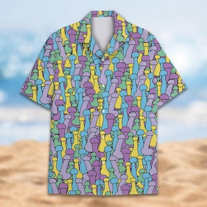 Koszula hawajska dla dorosłych z humorem, koszula aloha z wzorem penisa w stylu vintage, zabawna koszula z krótkim rękawem na wieczór kawalerski, prezent dla niego