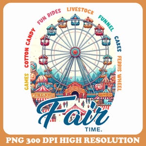 Faire Grafik Karneval PNG, Riesenrad Clipart, Sommer Fair Digital Design, Festival High Res PNG für Shirt Druck, Festival Design