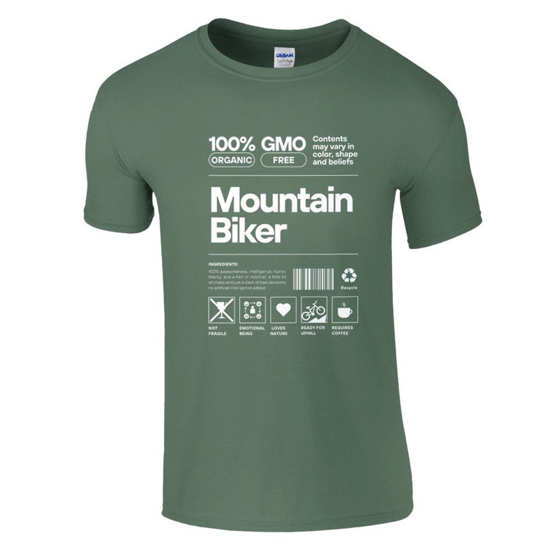 Fun Mountain Biker T-Shirt, Mountain Bike Graphic Tee, Cycling Enthusiast Shirt, Outdoor Adventure Apparel, Trail Riding Gift Military Green