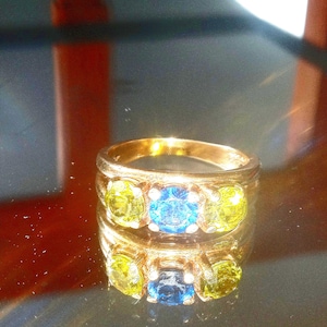 Rare Three Stone Statement Ring 6.5 Signed 14k