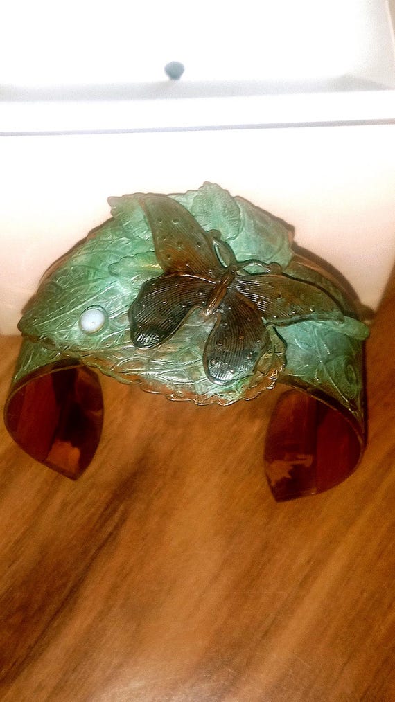 Rustic Floral Structured Butterfly Cuff Bracelet … - image 1