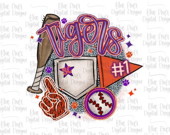 Tigers png, college baseball png, Clemson Sc baseball, hand drawn tigers clip art, digital download, tigers baseball dtf, sublimation