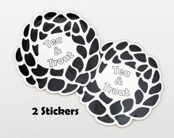 Tea & Trout Logo Vinyl Stickers - River Stone Wreath Art - 2 pack