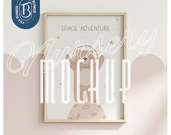 NURSERY FRAME MOCKUP | Vertical Poster Mockup | Children Room Wall Art mockup | Minimalistic Soft Light and Shadow Mockup | Psd and Jpg