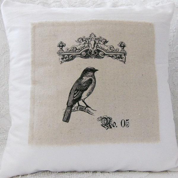 French Chic Onate Bird Osnaburg Coton Pillow Sham 14 Inch FREE SHIPPING