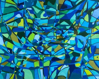 COLORS of the SEA Colored Pencil Abstract Painting 22"x30" Julia Garcia Art NEW