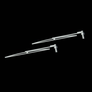 May include: Two silver car windscreen wiper blades against a black background.