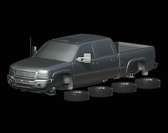 GMC Sierra 2500 Cabine Dupla Duramax (2005) — Kit de modelo de carro em escala 1/87, 1/64, 1/43, 1/32, 1/25, 1/24 e 1/18, impresso em resina.